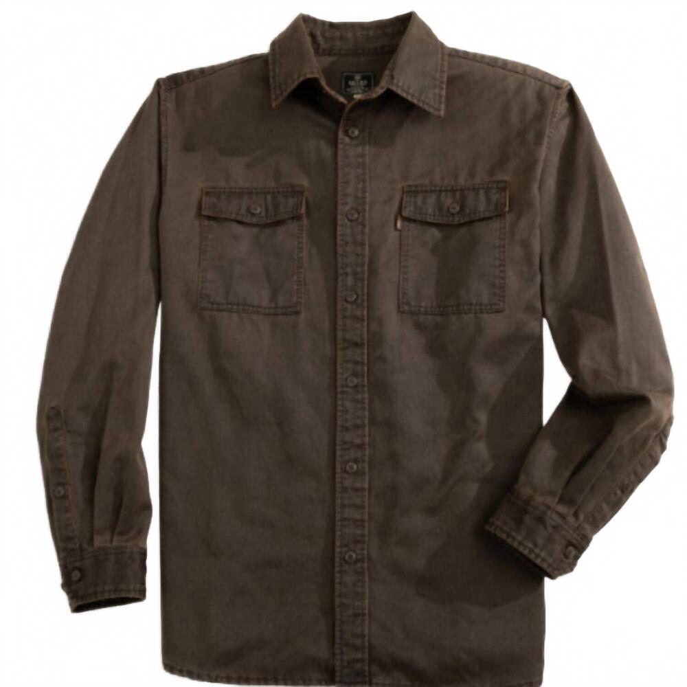 NEW HEYBO OUTDOORS men's keel antique cotton button down shirt in brown